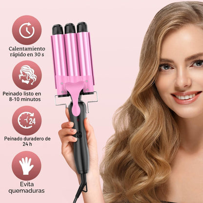 CurLuxe Rizadora de 3 Barriles con Ondas Perfectas