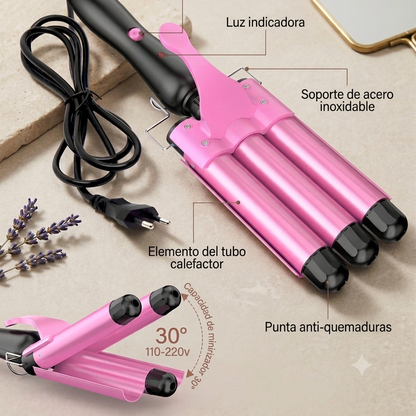 CurLuxe – Rizadora de 3 Barriles con Ondas Perfectas en 30 Segundos