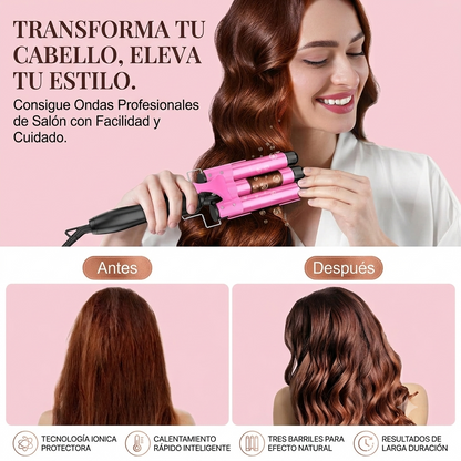 CurLuxe – Rizadora de 3 Barriles con Ondas Perfectas en 30 Segundos