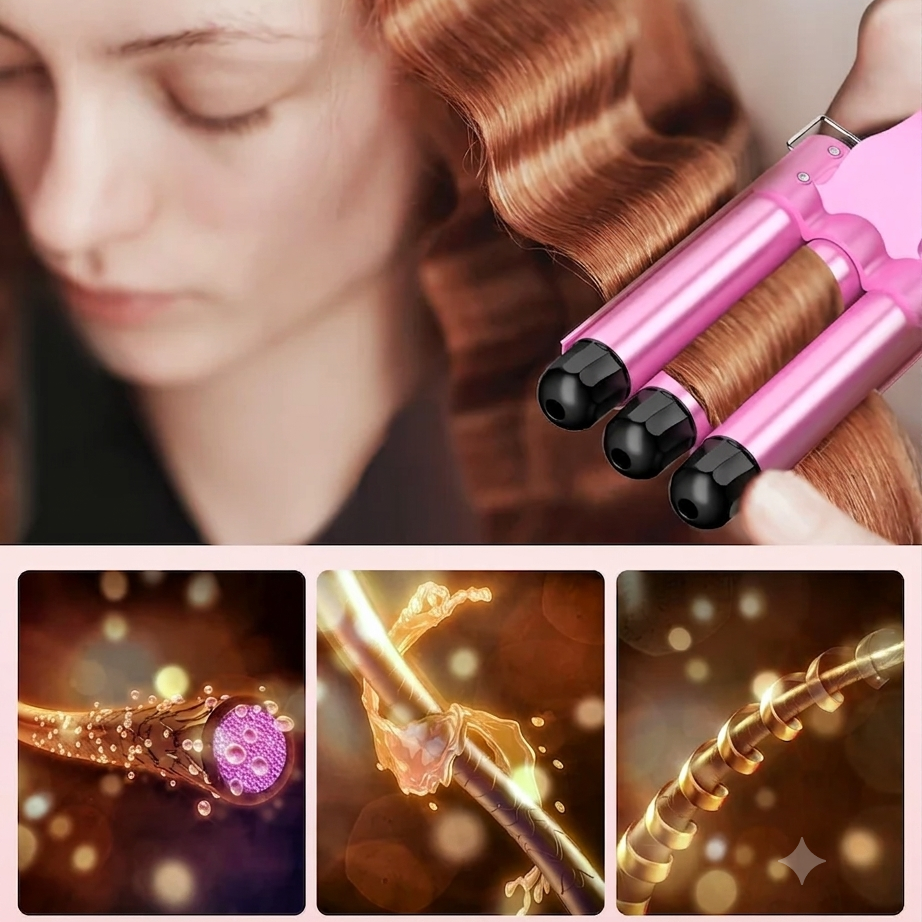CurLuxe – Rizadora de 3 Barriles con Ondas Perfectas en 30 Segundos