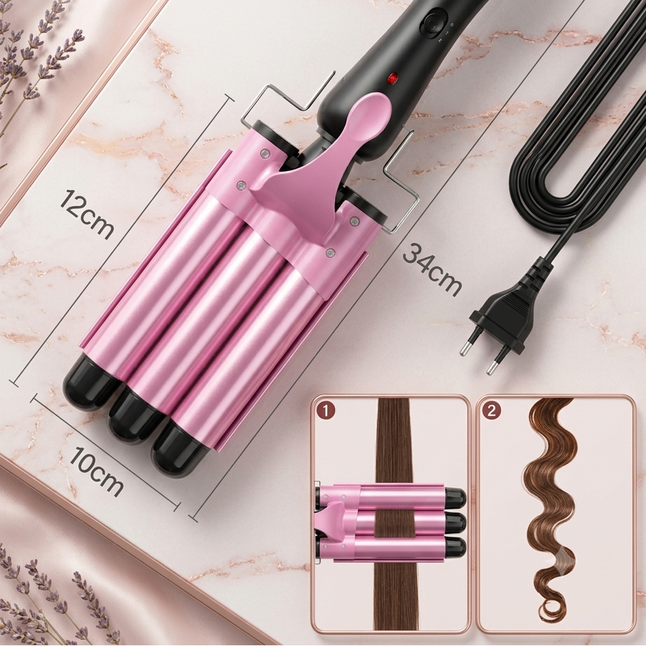 CurLuxe – Rizadora de 3 Barriles con Ondas Perfectas en 30 Segundos