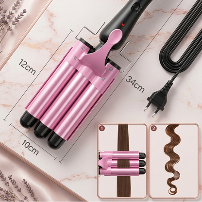 CurLuxe – Rizadora de 3 Barriles con Ondas Perfectas en 30 Segundos
