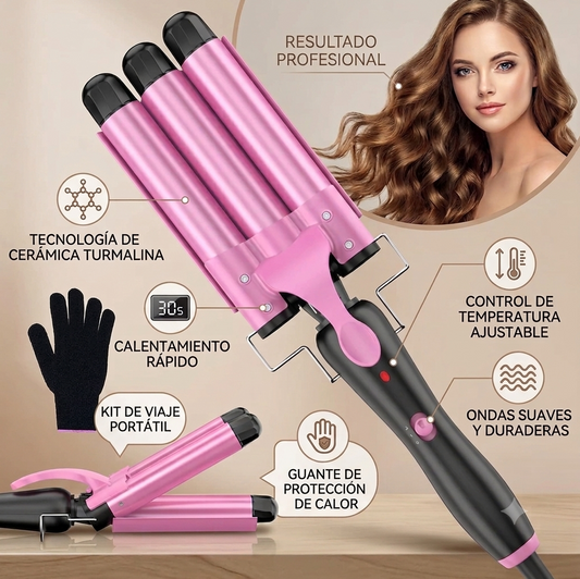CurLuxe – Rizadora de 3 Barriles con Ondas Perfectas en 30 Segundos